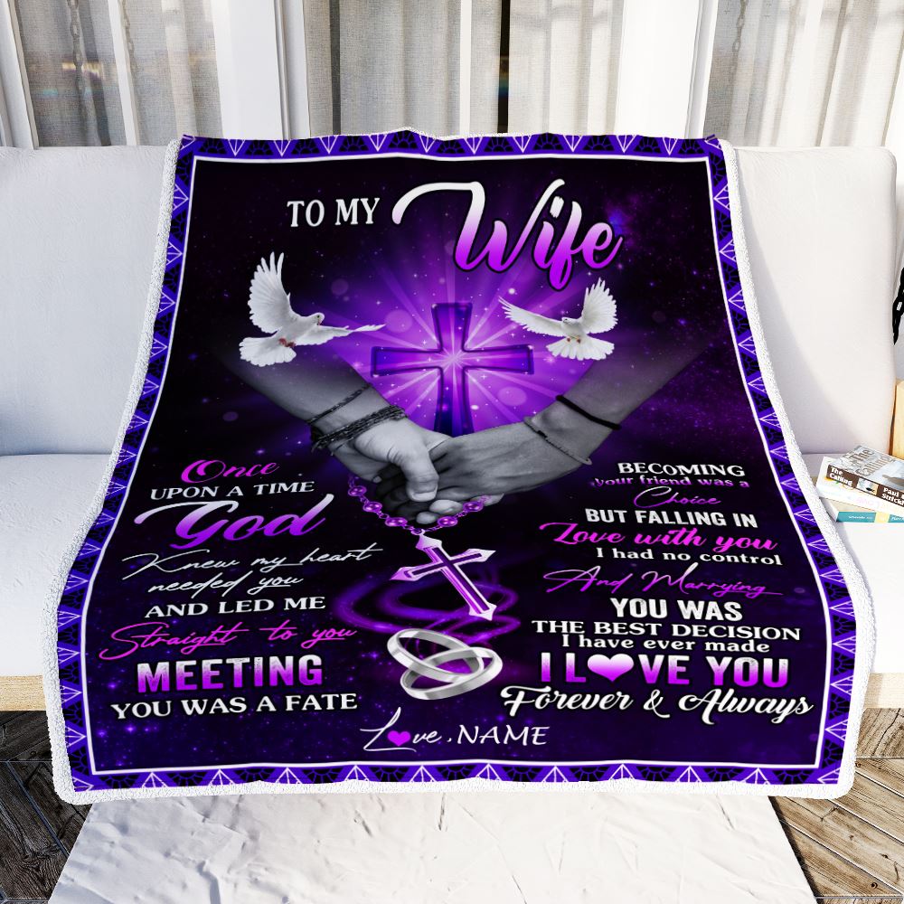 Personalized To My Wife Blanket From Husband Meeting You Was Fate Wife Anniversary Wedding Valentines Day For Her Birthday Christmas Fleece Throw Blanket | teecentury