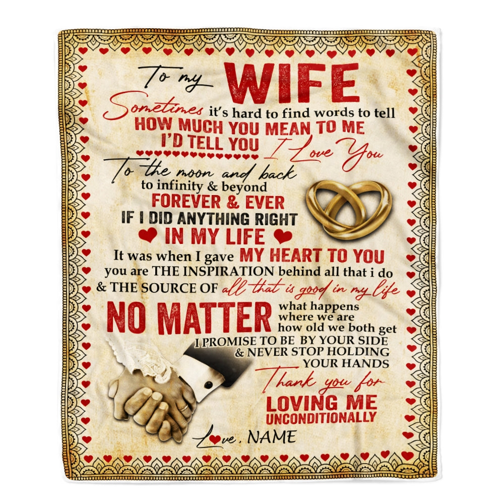 Personalized To My Wife Blanket From Husband Sometimes It's Hard To Find Words Love Wife Valentine's Birthday Wedding Anniversary Christmas Fleece Blanket Blanket | Teecentury.com