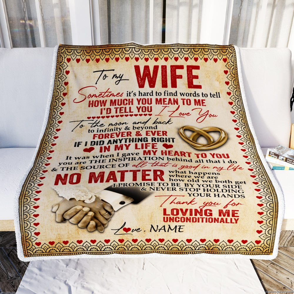 Personalized To My Wife Blanket From Husband Sometimes It's Hard To Find Words Love Wife Valentine's Birthday Wedding Anniversary Christmas Fleece Blanket Blanket | Teecentury.com