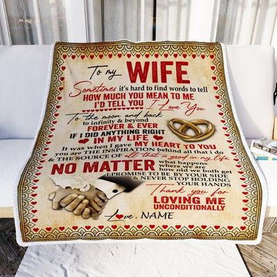 Personalized To My Wife Blanket From Husband Sometimes It's Hard To Find Words Love Wife Valentine's Birthday Wedding Anniversary Christmas Fleece Blanket Blanket | Teecentury.com