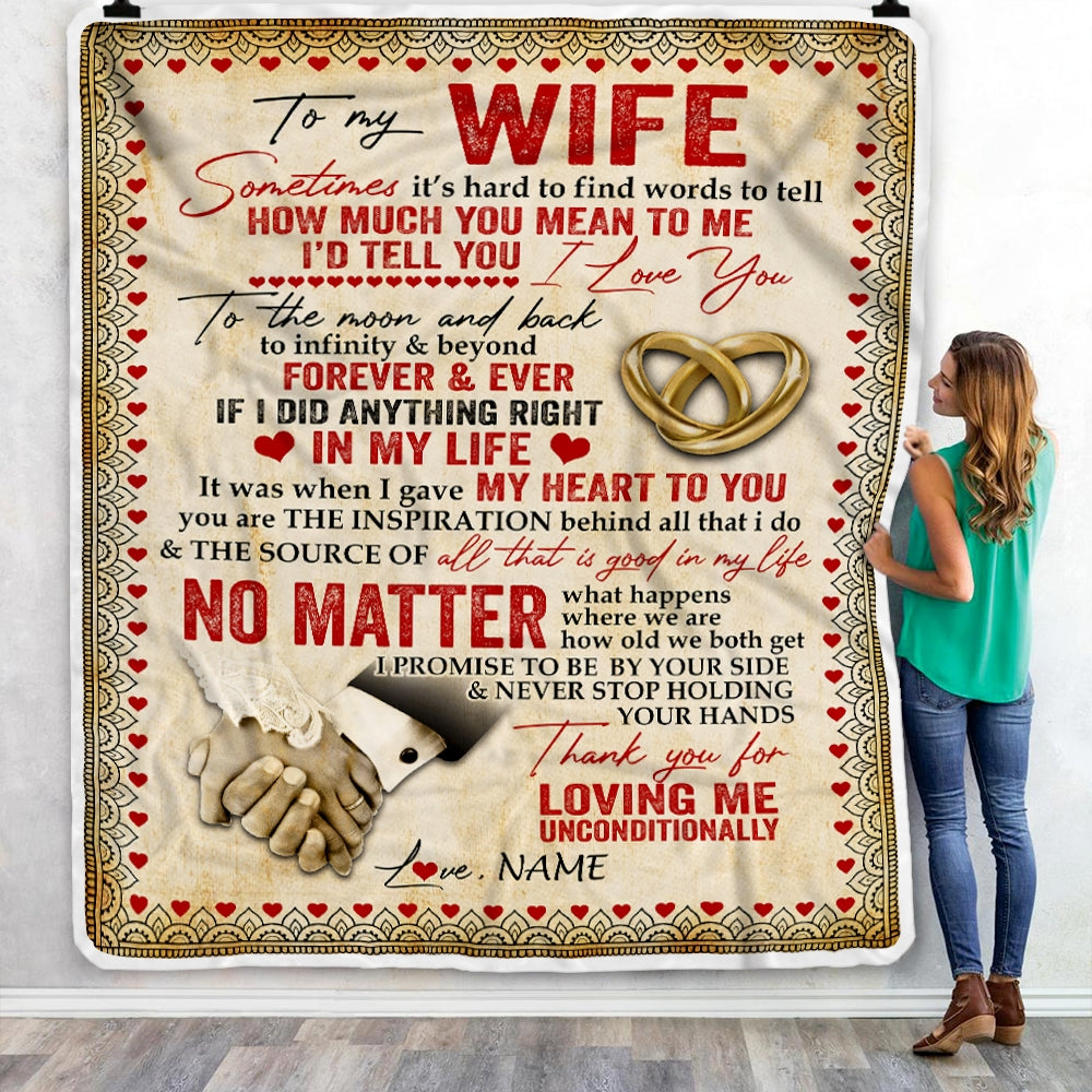 Personalized To My Wife Blanket From Husband Sometimes It's Hard To Find Words Love Wife Valentine's Birthday Wedding Anniversary Christmas Fleece Blanket Blanket | Teecentury.com
