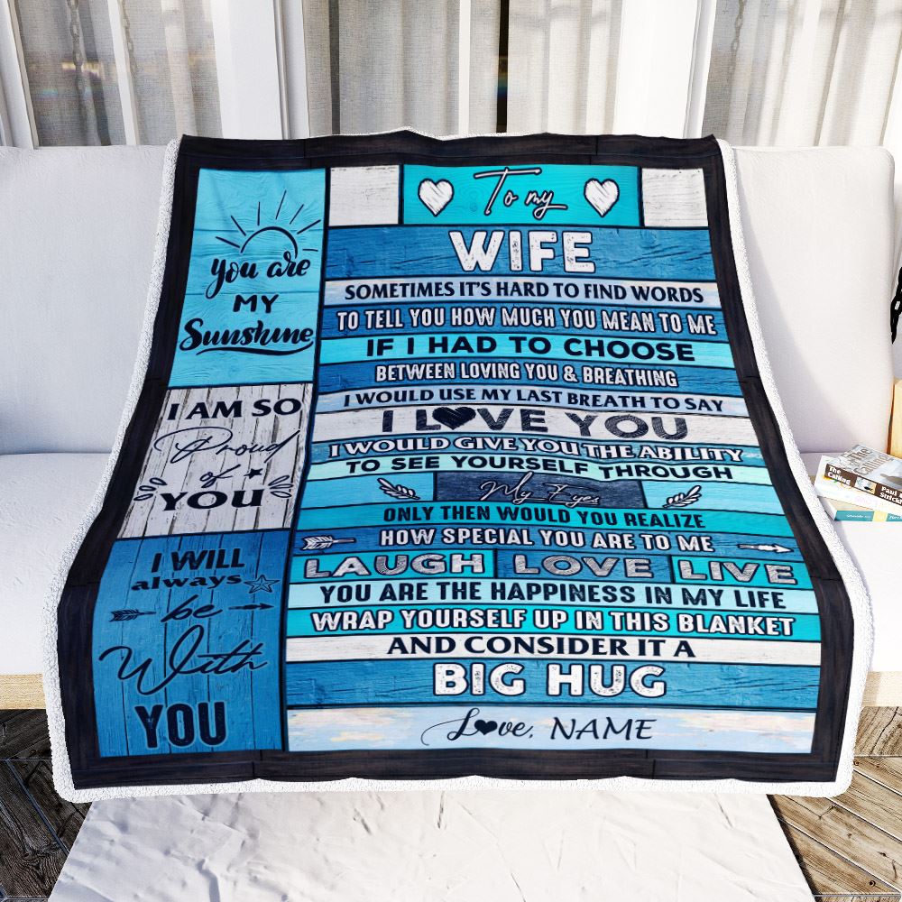 Personalized To My Wife Blanket From Husband Wood Laugh Love Live Big Hug Wife Birthday Anniversary Valentines Day Christmas Customized Fleece Blanket | teecentury