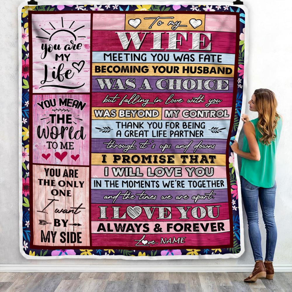 Personalized To My Wife Blanket From Husband Wood You Are My Life Wife Birthday Anniversary Valentines Day Christmas Customized Bed Fleece Throw Blanket | teecentury