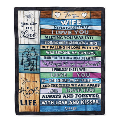 Personalized To My Wife Blanket From Husband Wood You Are My Life Wife Wedding Birthday Anniversary Valentines Day Christmas Customized Fleece Throw Blanket | teecentury