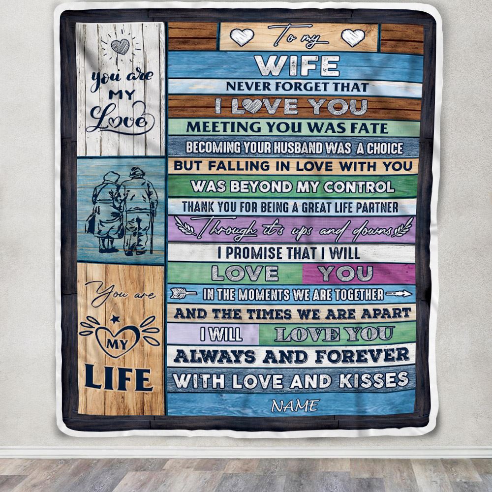 Personalized To My Wife Blanket From Husband Wood You Are My Life Wife Wedding Birthday Anniversary Valentines Day Christmas Customized Fleece Throw Blanket | teecentury