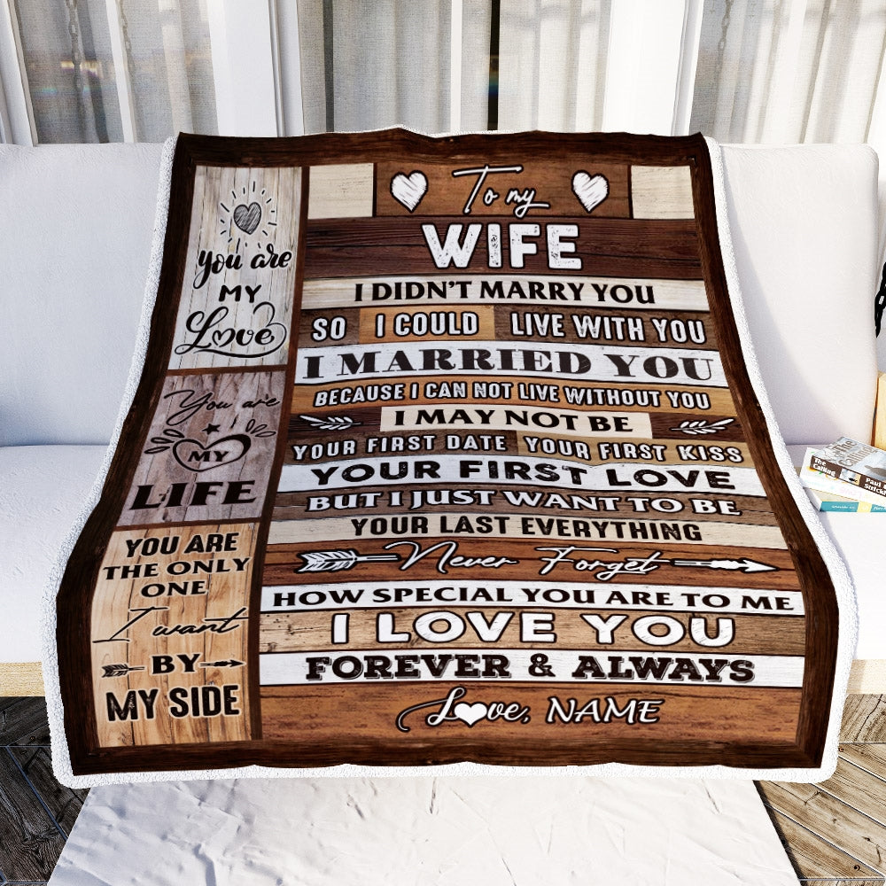 Personalized To My Wife Blanket From Husband Wood You Are My Love My Life Wife Anniversary Wedding Valentines Day Christmas Fleece Throw Blanket Blanket | Teecentury.com