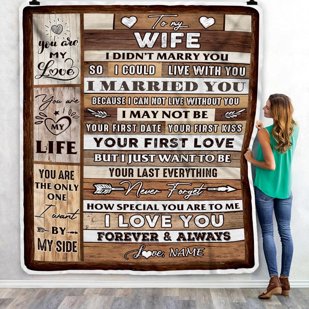 Personalized To My Wife Blanket From Husband Wood You Are My Love My Life Wife Anniversary Wedding Valentines Day Christmas Fleece Throw Blanket Blanket | Teecentury.com