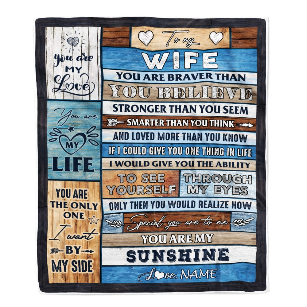 Personalized To My Wife Blanket From Husband Wood You Are My Sunshine I Love You Wife Anniversary Valentines Day Wedding Christmas Fleece Throw Blanket | teecentury