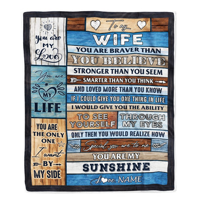 Personalized To My Wife Blanket From Husband Wood You Are My Sunshine I Love You Wife Anniversary Valentines Day Wedding Christmas Fleece Throw Blanket | teecentury
