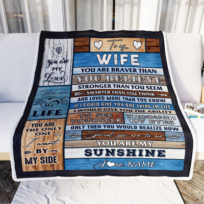 Personalized To My Wife Blanket From Husband Wood You Are My Sunshine I Love You Wife Anniversary Valentines Day Wedding Christmas Fleece Throw Blanket | teecentury