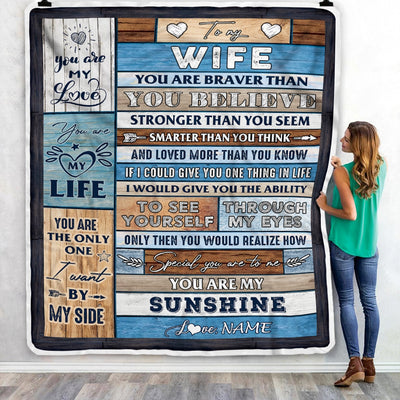 Personalized To My Wife Blanket From Husband Wood You Are My Sunshine I Love You Wife Anniversary Valentines Day Wedding Christmas Fleece Throw Blanket | teecentury