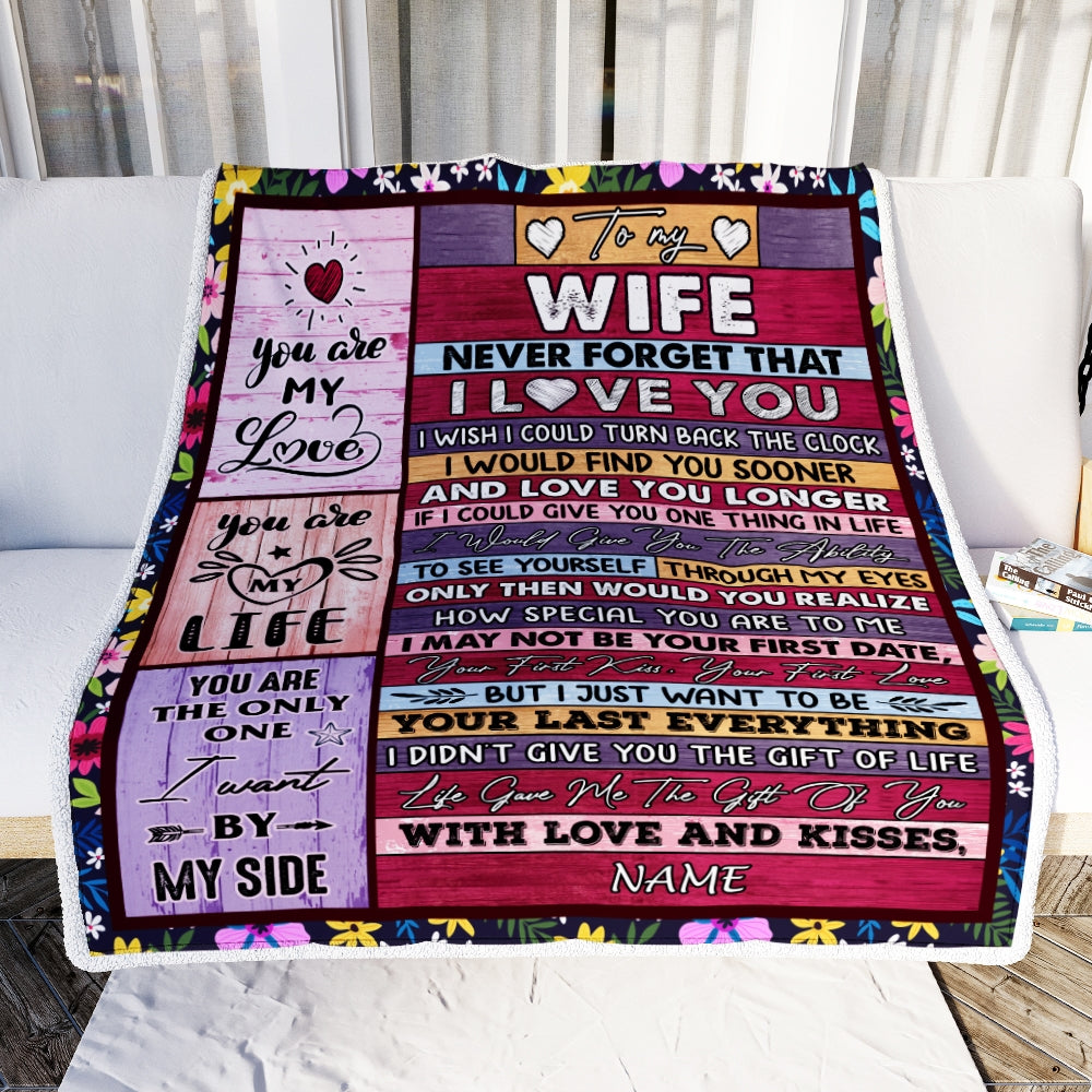 Personalized To My Wife Blanket From Husband's Name Wood Never Forget That I Love You Wife Anniversary Valentines Day Wedding Christmas Fleece Throw Blanket Blanket | Teecentury.com