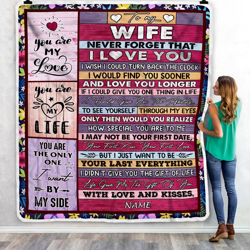 Personalized To My Wife Blanket From Husband's Name Wood Never Forget That I Love You Wife Anniversary Valentines Day Wedding Christmas Fleece Throw Blanket Blanket | Teecentury.com