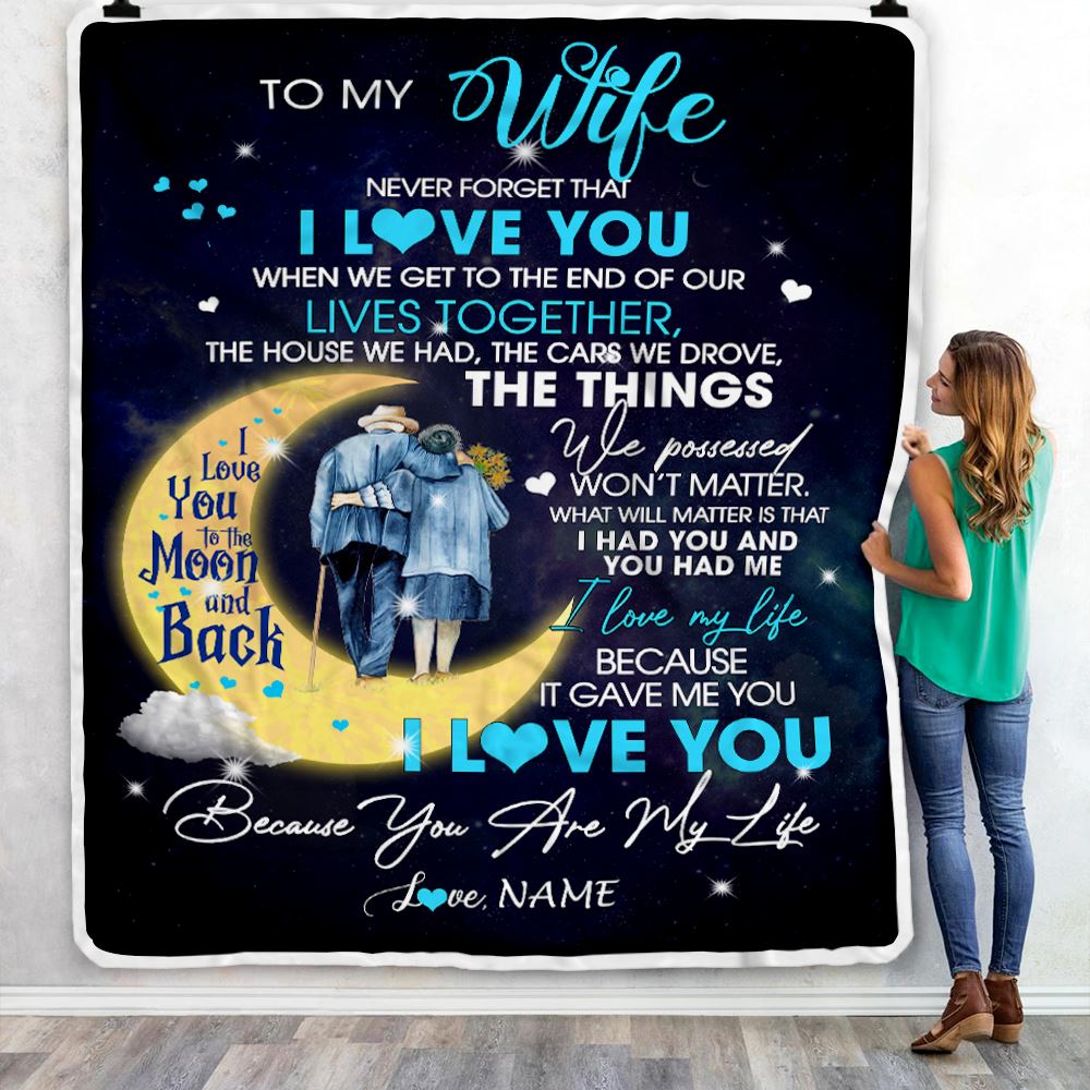 Personalized To My Wife Blanket from Husband I Love You You are My Life Moon Wife Birthday Anniversary Valentines Day Christmas Customized Fleece Throw Blanket | teecentury