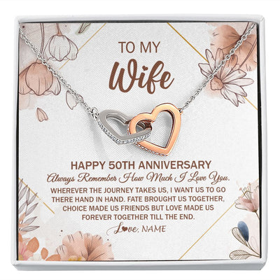 Interlocking Hearts Necklace | Personalized To My Wife Necklace From Husband 50 Years Anniversary For Her 50th Anniversary 50 Years Wedding Anniversary For Her Customized Gift Box Message Card | teecentury