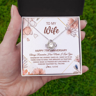 Love Knot Necklace | Personalized To My Wife Necklace From Husband 7 Years Anniversary For Her 7th Anniversary 7 Years Wedding Anniversary For Her Customized Gift Box Message Card | teecentury