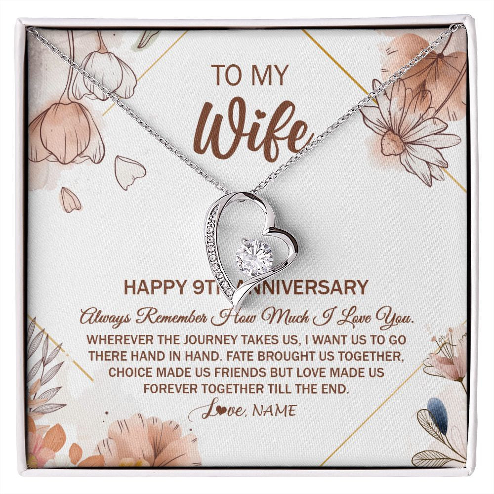 Forever Love Necklace | Personalized To My Wife Necklace From Husband 9 Years Anniversary For Her 9th Anniversary 9 Years Wedding Anniversary For Her Customized Gift Box Message Card | teecentury