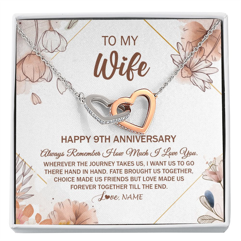 Interlocking Hearts Necklace | Personalized To My Wife Necklace From Husband 9 Years Anniversary For Her 9th Anniversary 9 Years Wedding Anniversary For Her Customized Gift Box Message Card | teecentury