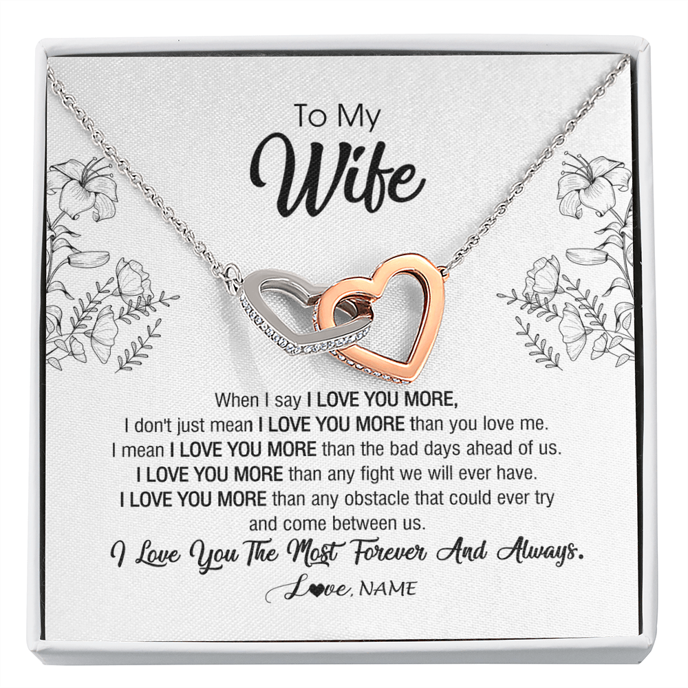 Interlocking Hearts Necklace | Personalized To My Wife Necklace From Husband I Love You More Wife Birthday Anniversary Wedding Valentines Day Christmas Customized Message Card | teecentury