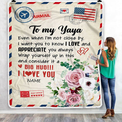 Personalized To My Yaya Blanket From Kids Floral Air Mail Letter I Love You Yaya Birthday Mothers Day Christmas Customized Fleece Throw Blanket | teecentury