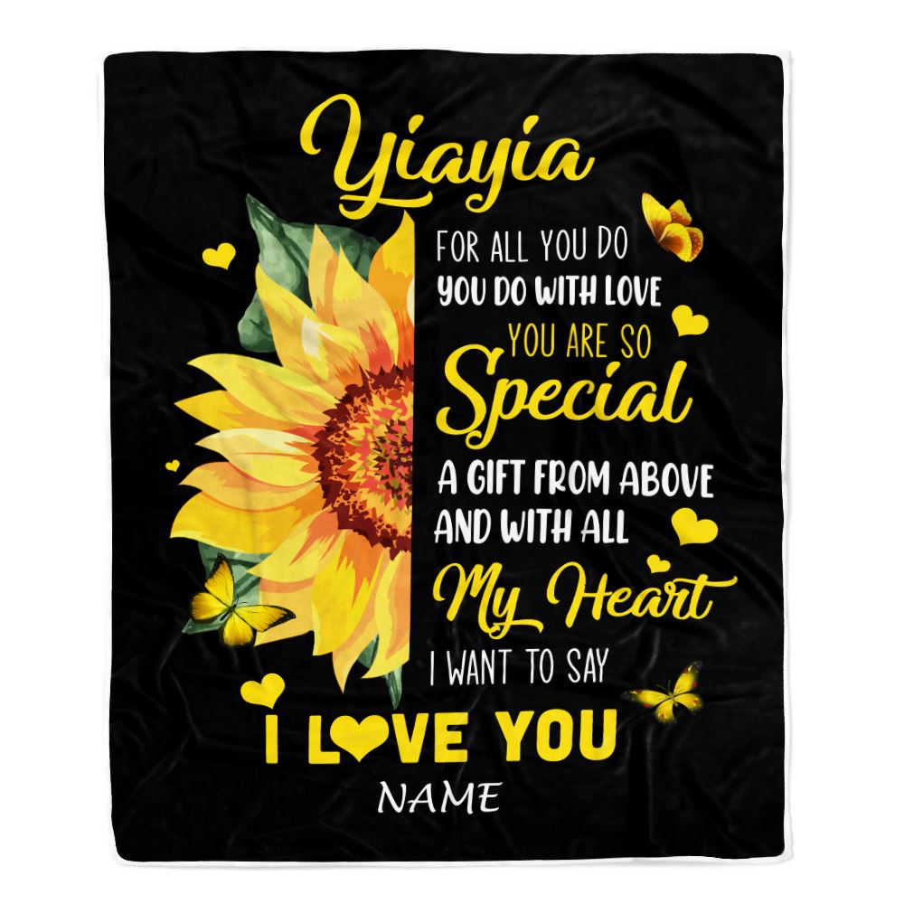 Personalized To My Yiayia Blanket From Grandkids Granddaughter I Want To Say I Love You Sunfower Yiayia Birthday Mothers Day Christmas Fleece Throw Blanket | teecentury