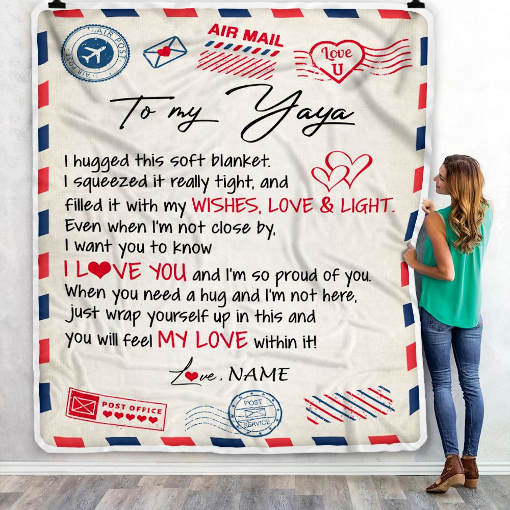 Personalized To My Yiayia Blanket From Kids Air Mail Letter I Love You Yiayia Birthday Mothers Day Christmas Customized Fleece Throw Blanket | teecentury