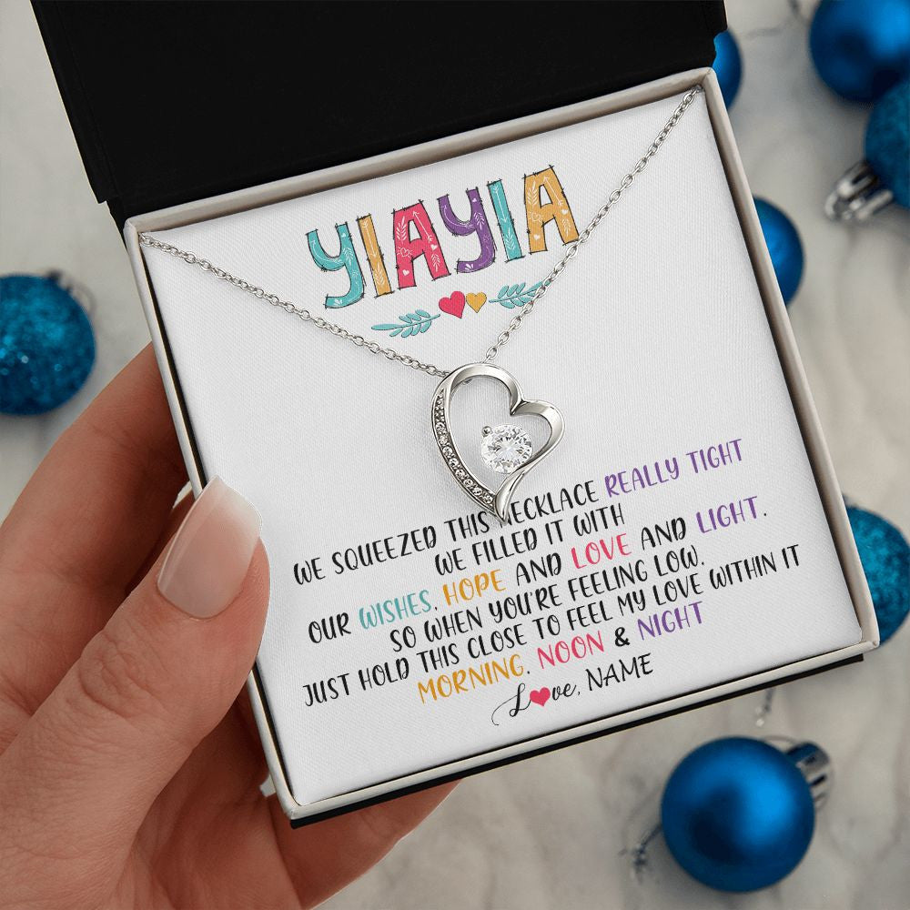 Forever Love Necklace | Personalized To My Yiayia Necklace From Grandkids Granddaughter We Squeezed This Necklace Yiayia Birthday Mothers Day Customized Gift Box Message Card | teecentury