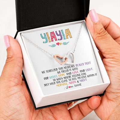 Interlocking Hearts Necklace | Personalized To My Yiayia Necklace From Grandkids Granddaughter We Squeezed This Necklace Yiayia Birthday Mothers Day Customized Gift Box Message Card | teecentury