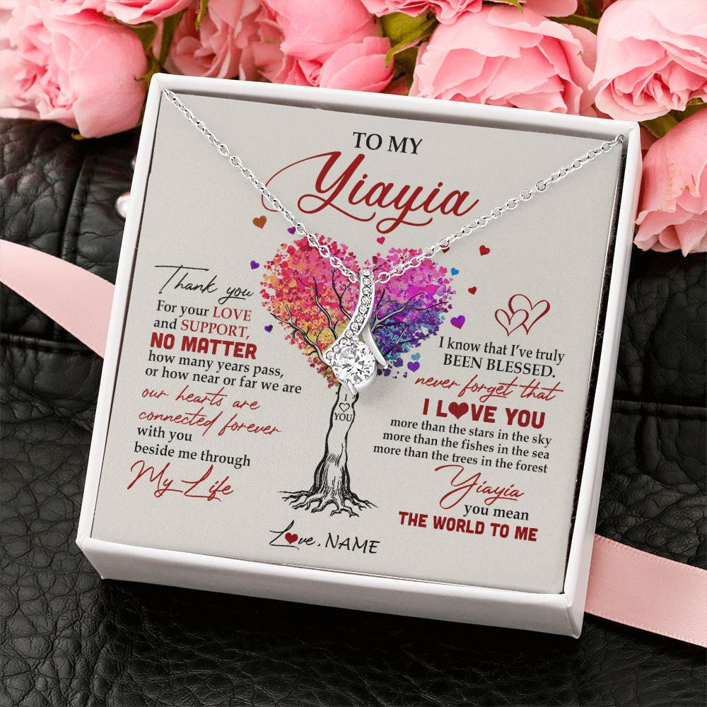 Alluring Beauty Necklace | Personalized To My Yiayia Necklace From Grandkids Never Forget That I Love You You Mean The World Yiayia Birthday Mothers Day Customized Gift Box Message Card | teecentury