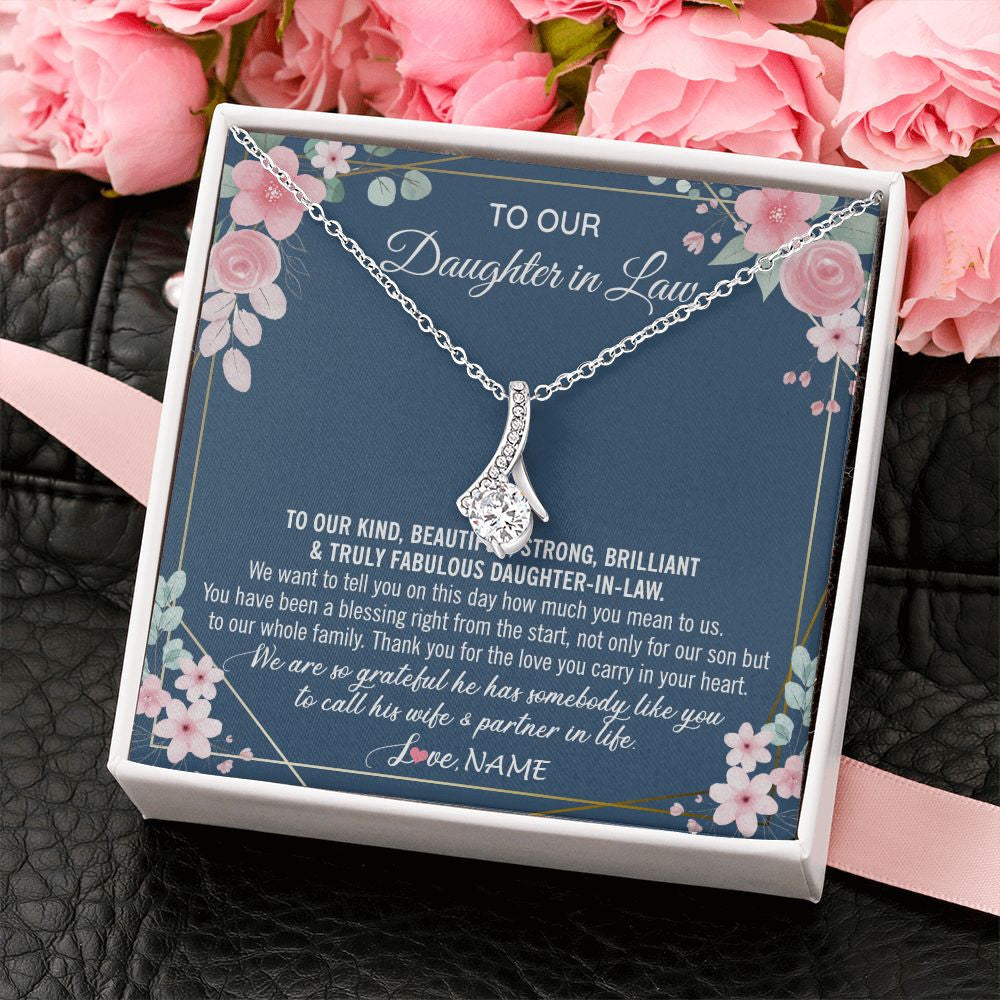 Alluring Beauty Necklace | Personalized To Our Daughter In Law Necklace On Wedding Day For Bride From Mother In Law Daughter In Law Jewelry Wedding Day Customized Gift Box Message Card | teecentury