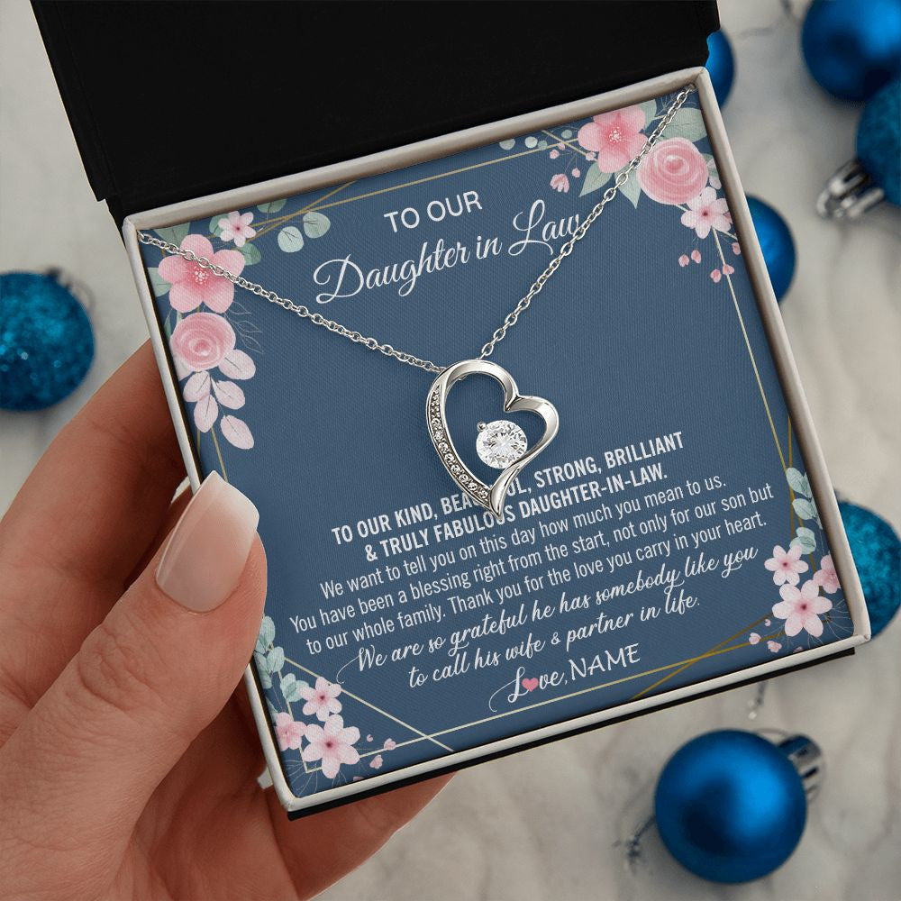 Forever Love Necklace | Personalized To Our Daughter In Law Necklace On Wedding Day For Bride From Mother In Law Daughter In Law Jewelry Wedding Day Customized Gift Box Message Card | teecentury