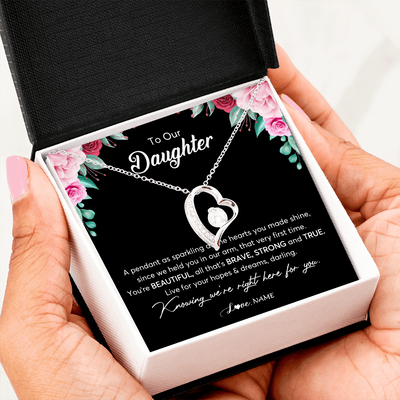 Forever Love Necklace | Personalized To Our Daughter Necklace From Mom Dad You're Beautiful Daughter Jewelry Pendant Birthday Valentines Day Christmas Customized Gift Box Message Card | teecentury