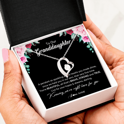 Forever Love Necklace | Personalized To Our Granddaughter Necklace From Aunt Uncle You're Beautiful Granddaughter Jewelry Pendant Birthday Christmas Customized Gift Box Message Card | teecentury