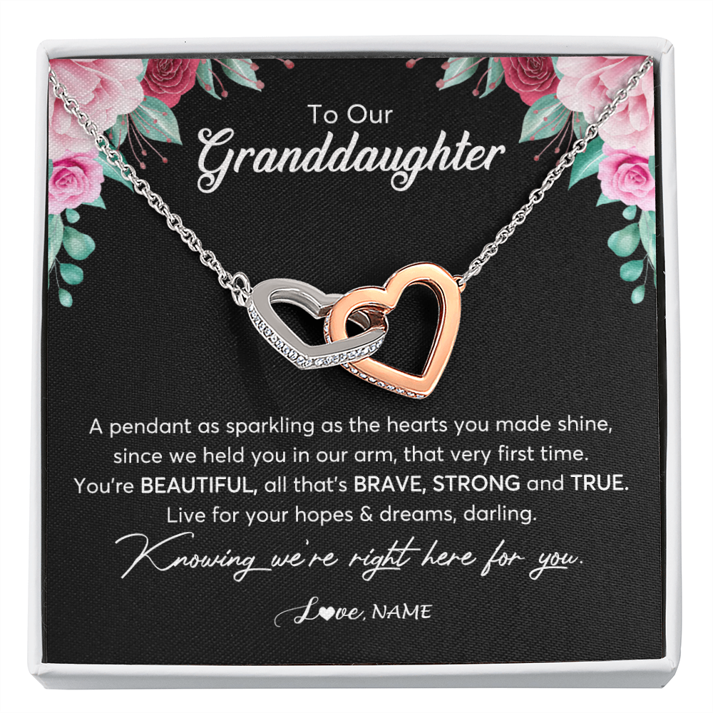 Interlocking Hearts Necklace | Personalized To Our Granddaughter Necklace From Aunt Uncle You're Beautiful Granddaughter Jewelry Pendant Birthday Christmas Customized Gift Box Message Card | teecentury