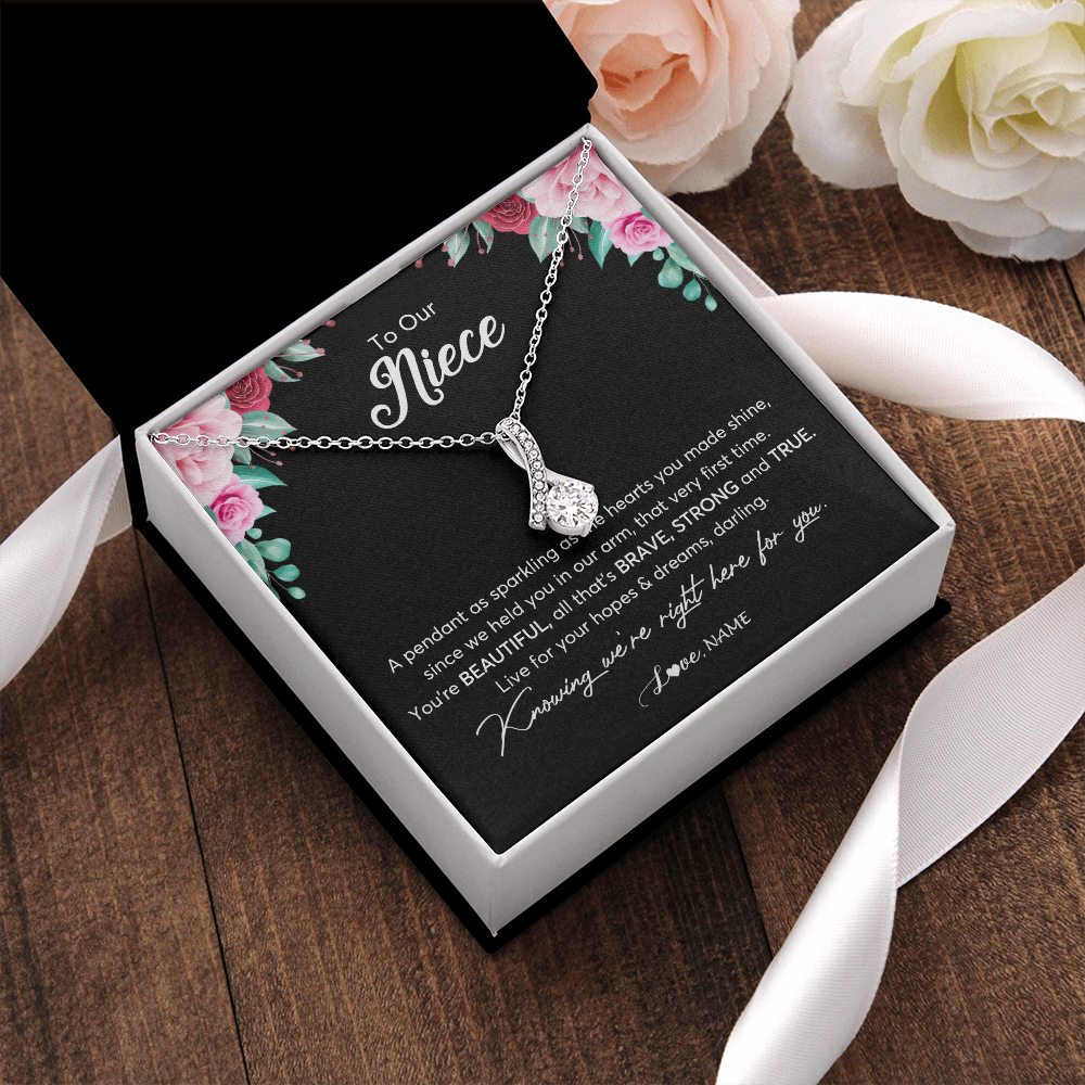 Alluring Beauty Necklace | Personalized To Our Niece Necklace From Aunt Uncle You're Beautiful Niece Jewelry Pendant Birthday Graduation Christmas Customized Gift Box Message Card | teecentury