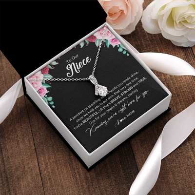 Alluring Beauty Necklace | Personalized To Our Niece Necklace From Aunt Uncle You're Beautiful Niece Jewelry Pendant Birthday Graduation Christmas Customized Gift Box Message Card | teecentury