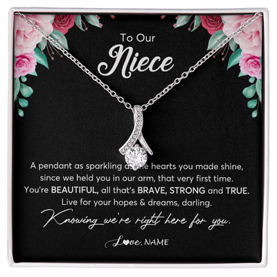 Alluring Beauty Necklace | Personalized To Our Niece Necklace From Aunt Uncle You're Beautiful Niece Jewelry Pendant Birthday Graduation Christmas Customized Gift Box Message Card | teecentury