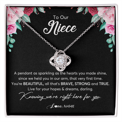 Love Knot Necklace | Personalized To Our Niece Necklace From Aunt Uncle You're Beautiful Niece Jewelry Pendant Birthday Graduation Christmas Customized Gift Box Message Card | teecentury