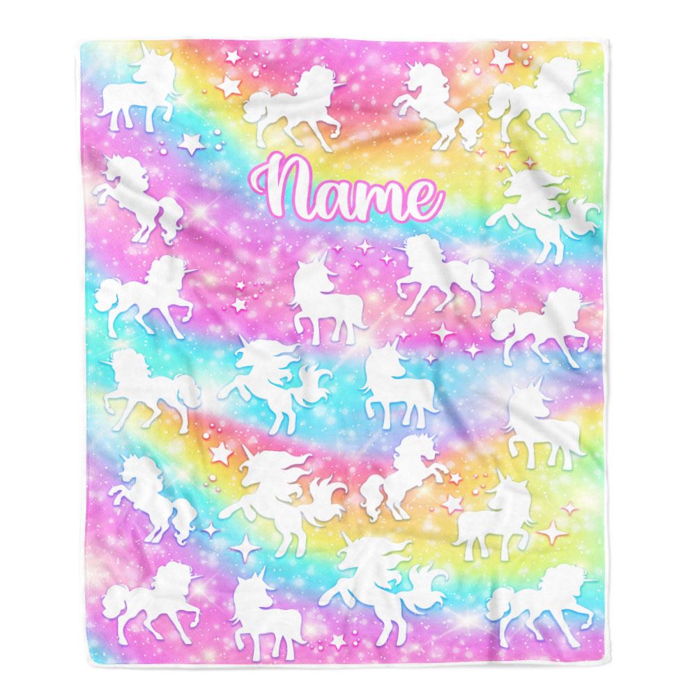 Personalized Unicorn Blanket For Girls Kids Custom Name Pink Rainbow Unicorns Daughter Granddaughter Niece Birthday Customized Bed Fleece Throw Blanket | teecentury