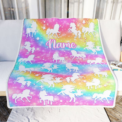 Personalized Unicorn Blanket For Girls Kids Custom Name Pink Rainbow Unicorns Daughter Granddaughter Niece Birthday Customized Bed Fleece Throw Blanket | teecentury