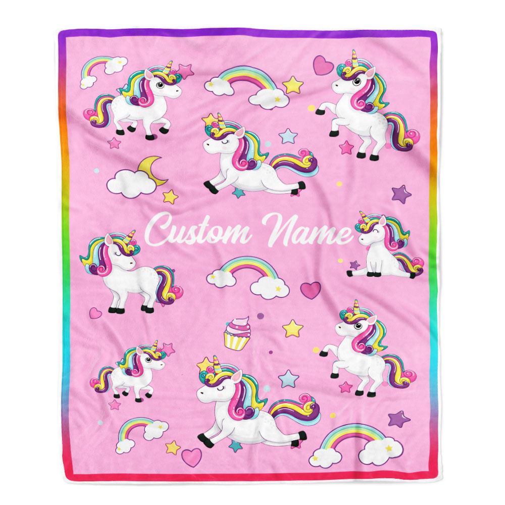 Personalized Unicorn Blanket For Kids Girl Custom Name Unicorn Daughter Granddaughter Niece Birthday Customized Bed Fleece Throw Blanket | teecentury