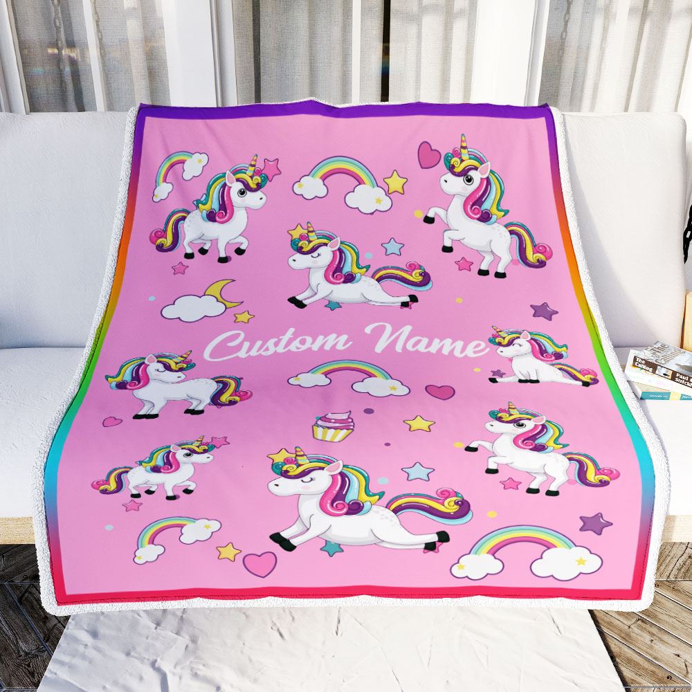 Personalized Unicorn Blanket For Kids Girl Custom Name Unicorn Daughter Granddaughter Niece Birthday Customized Bed Fleece Throw Blanket | teecentury