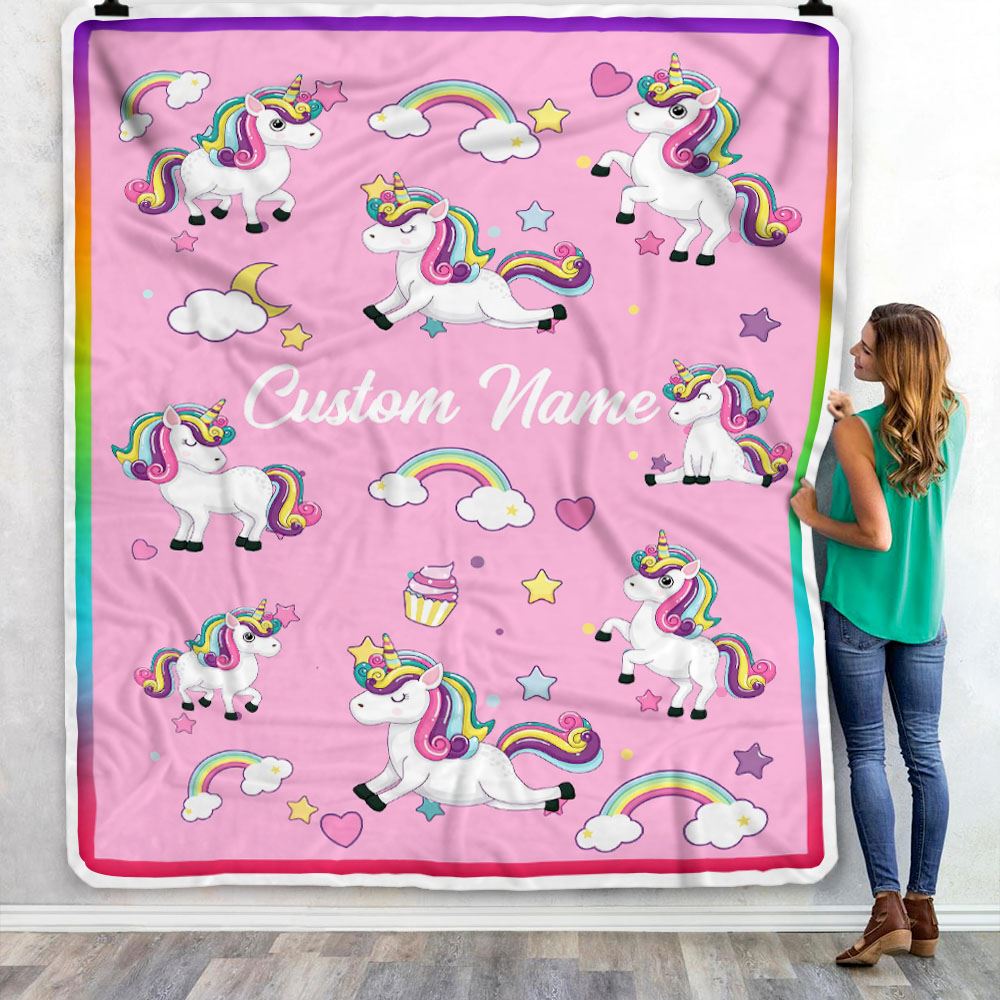 Personalized Unicorn Blanket For Kids Girl Custom Name Unicorn Daughter Granddaughter Niece Birthday Customized Bed Fleece Throw Blanket | teecentury