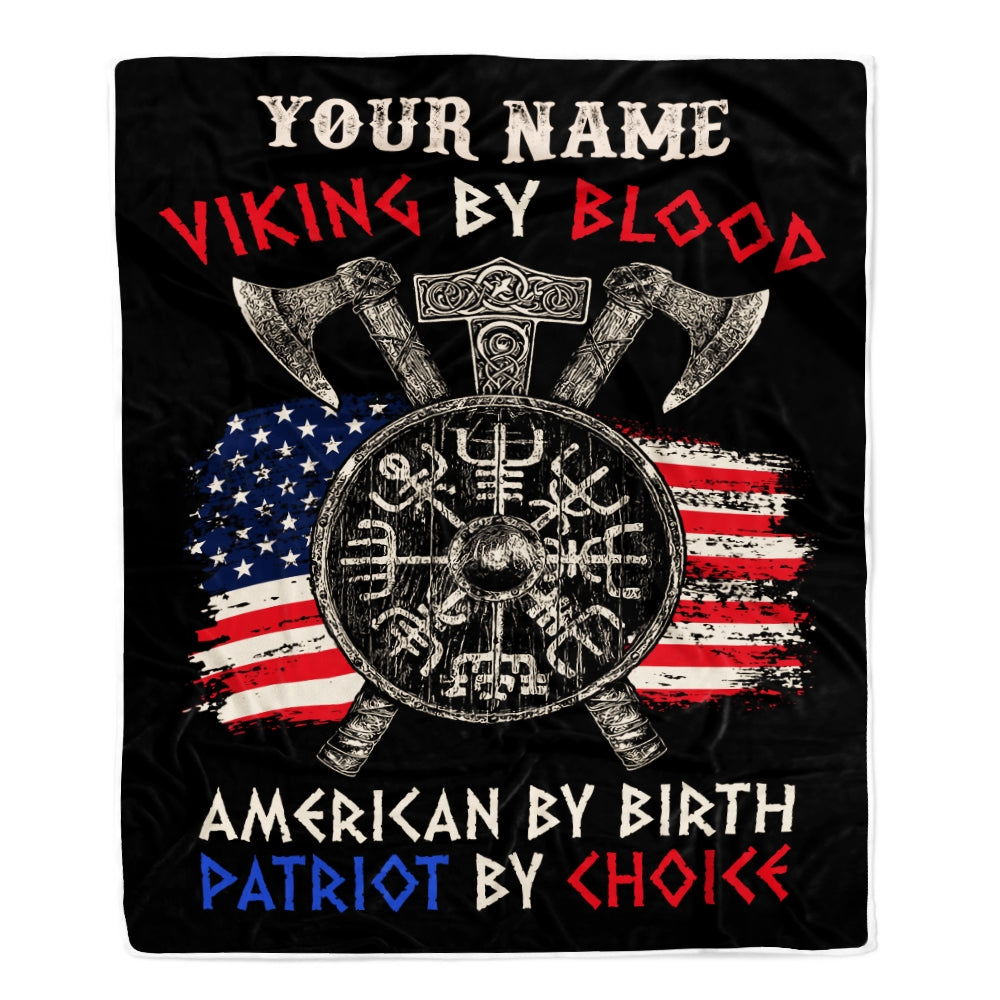 Personalized Viking Blanket Viking By Blood American By Birth Odin God Scandinavian Norse Mythology Runes Men Women Dad Men Birthday Fleece Throw Blanket Blanket | Teecentury.com