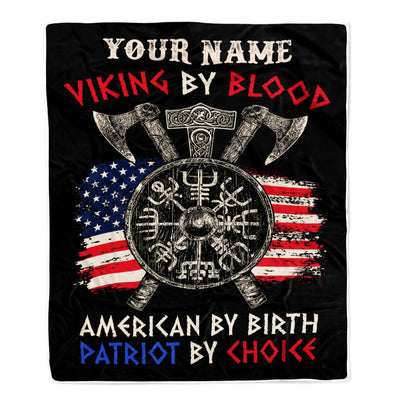 Personalized Viking Blanket Viking By Blood American By Birth Odin God Scandinavian Norse Mythology Runes Men Women Dad Men Birthday Fleece Throw Blanket Blanket | Teecentury.com