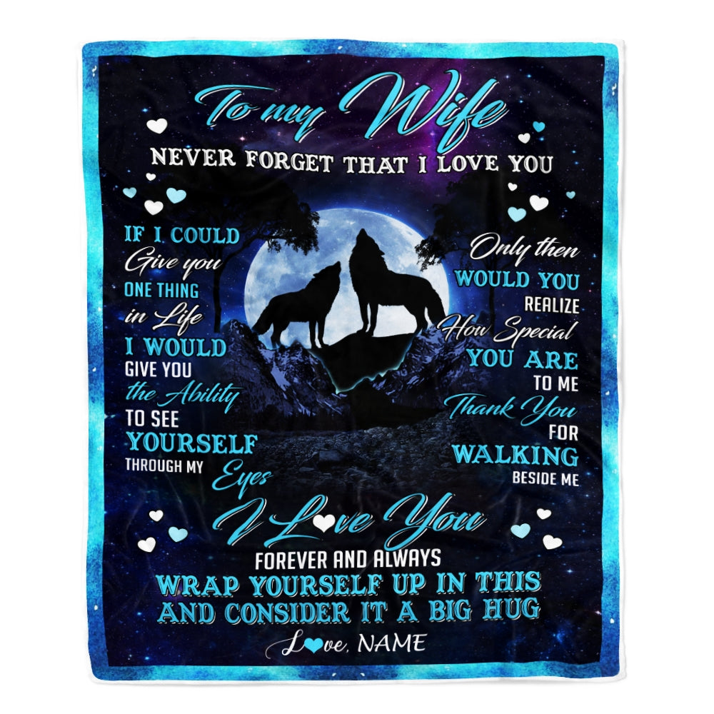 Personalized Wolf to My Wife Blanket from Husband Never Forget That I Love You for Wife Birthday Mothers Day Christmas Gifts Customized Fleece Blanket Blanket | Teecentury.com