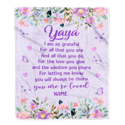 Personalized Yaya Blanket From Granddaughter Grandson Floral Butterfly Love You Give Yaya Mothers Day Birthday Christmas Customized Bed Fleece Blanket | teecentury