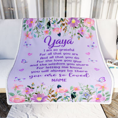 Personalized Yaya Blanket From Granddaughter Grandson Floral Butterfly Love You Give Yaya Mothers Day Birthday Christmas Customized Bed Fleece Blanket | teecentury