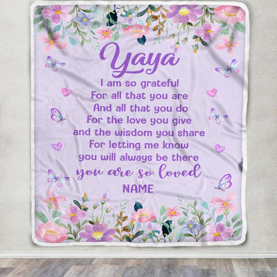 Personalized Yaya Blanket From Granddaughter Grandson Floral Butterfly Love You Give Yaya Mothers Day Birthday Christmas Customized Bed Fleece Blanket | teecentury