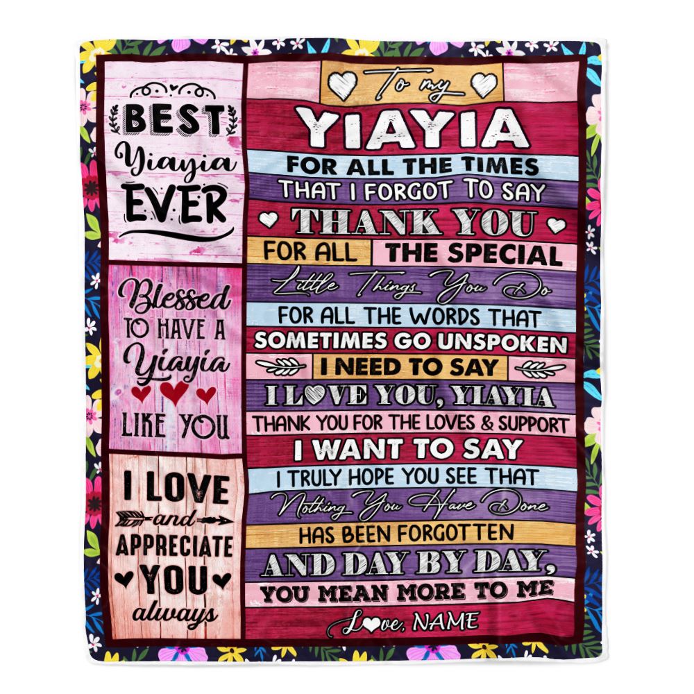 Personalized Yiayia Blanket From Granddaughter Grandson Thank You For The Love Yiayia Mothers Day Birthday Christmas Customized Bed Fleece Throw Blanket | teecentury